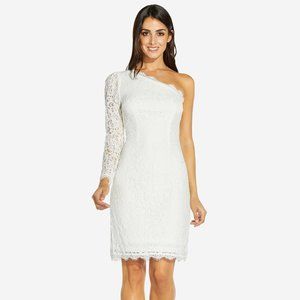 New Adrianna Papell Dress One Shoulder Lace Cocktail White Sheath